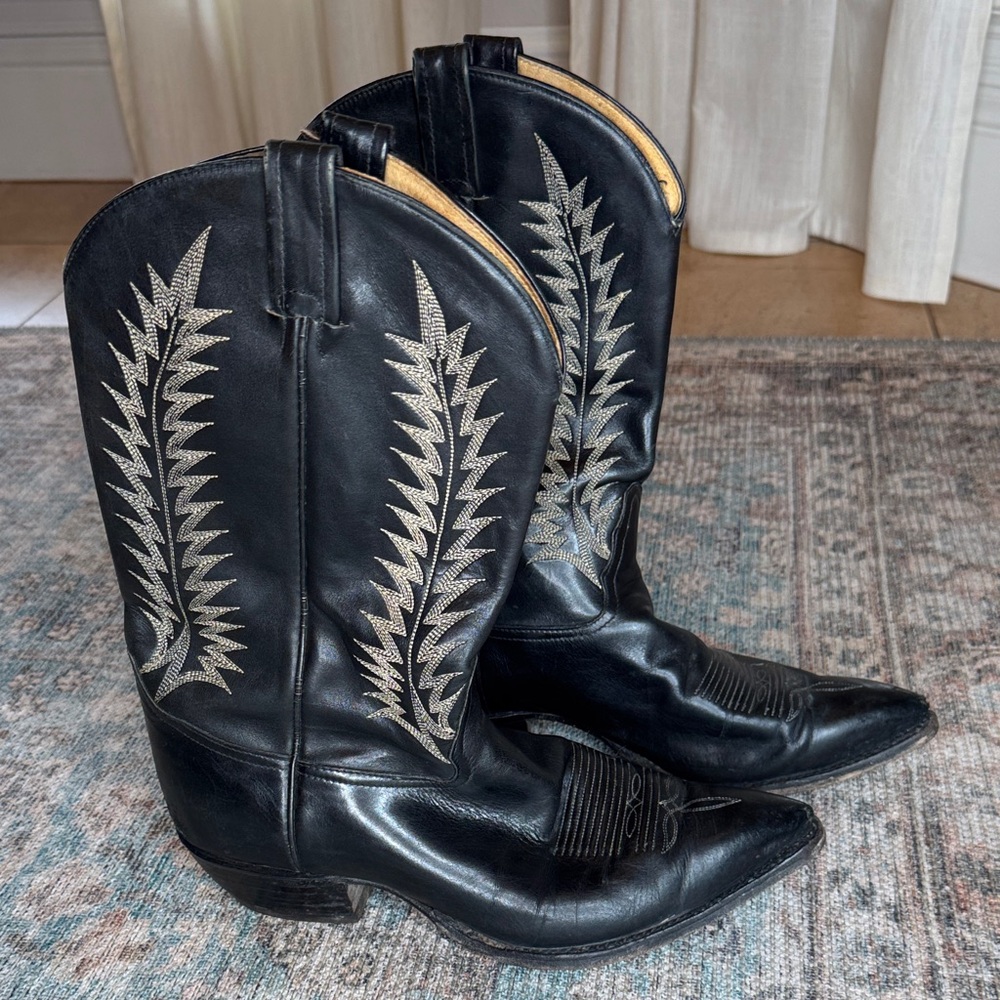 Tony Lama 6924 Men’s Black Leather Boots‎ Vintage Western Cowboy Pointed Toe 11D